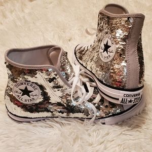 Silver Sequin high top Converse
